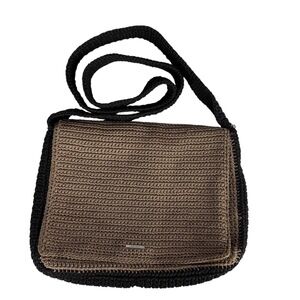 The Sak Crossbody Bag‎ Womens Tan And Black Boho Hand Crocheted Flap Casual